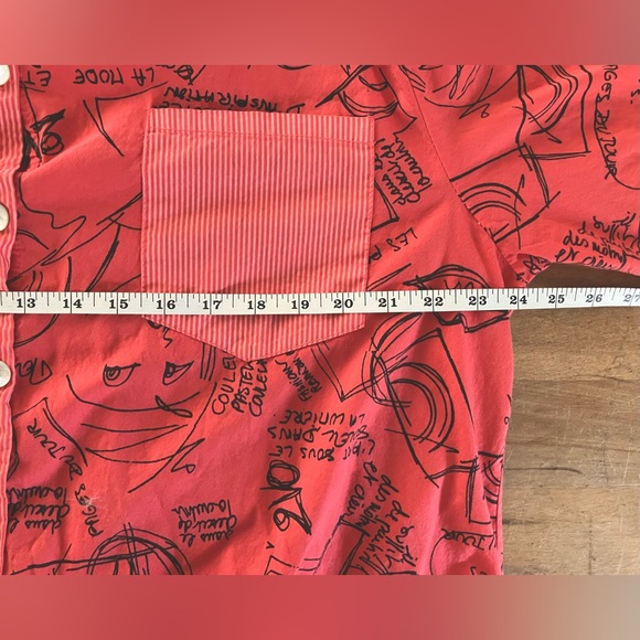 Frocella Coral Cotton Button-Up Dress with Black Print - One Size XL - Picture 7 of 10